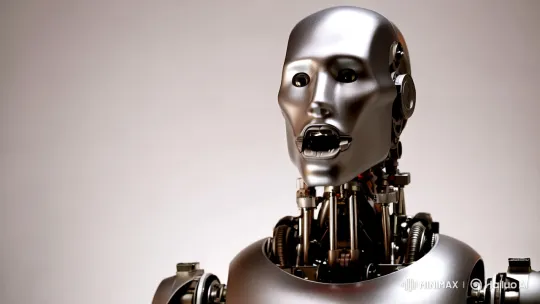 Realistic Robot Mimics Human Speech in Studio Setting – AI Generated Video | Hailuo AI