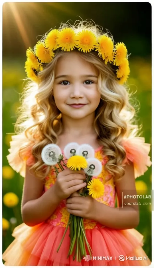 Young Girl Picking Flowers in Sunlit Field – AI Generated Video | Hailuo AI