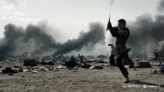 Heroic Warrior Engages in Fierce Battle Amidst Chaos – AI Generated Video | Hailuo AI