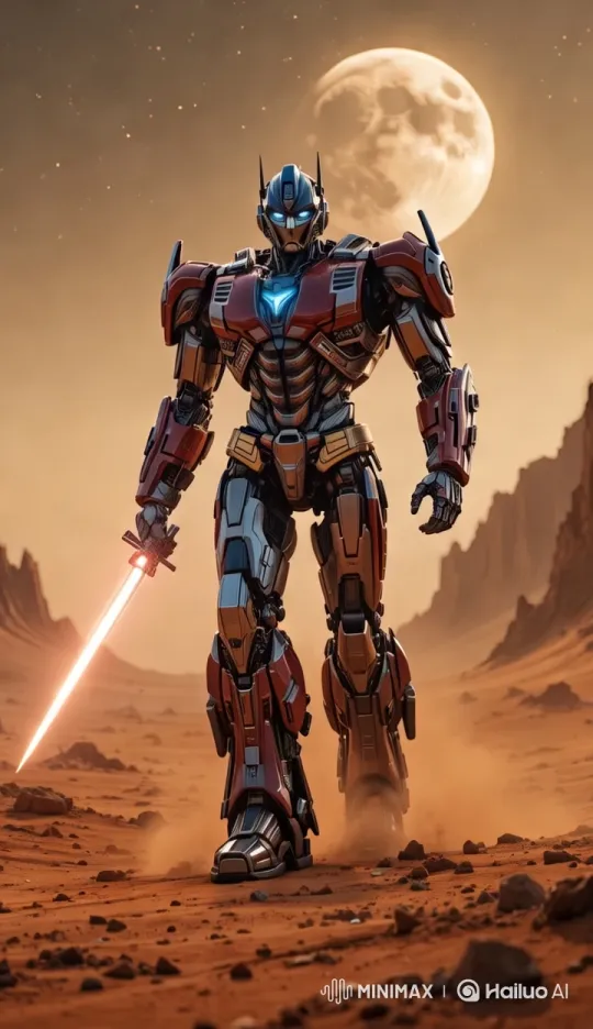 Heroic Robot Warrior Walks Across Martian Plains – AI Generated Video | Hailuo AI