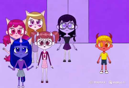 Redheaded Girl in Purple-Themed Scene with Unique Characters – AI Generated Video | Hailuo AI