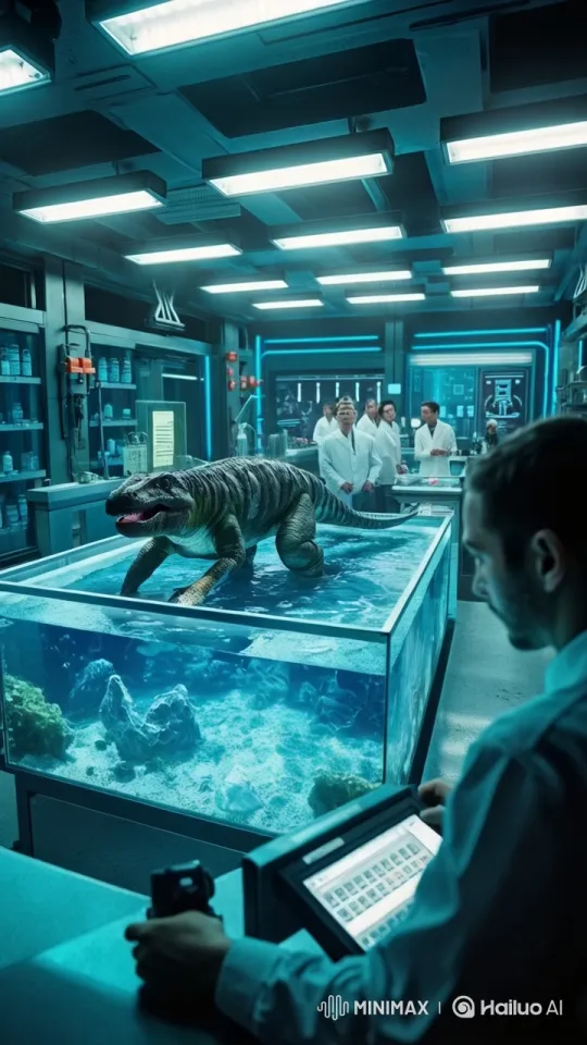 Prehistoric Reptile Simulation in High-Tech Lab – AI Generated Video | Hailuo AI