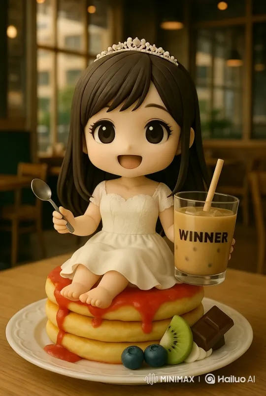 Joyful Girl Enjoys Pancakes and Coffee in Cozy Café – AI Generated Video | Hailuo AI