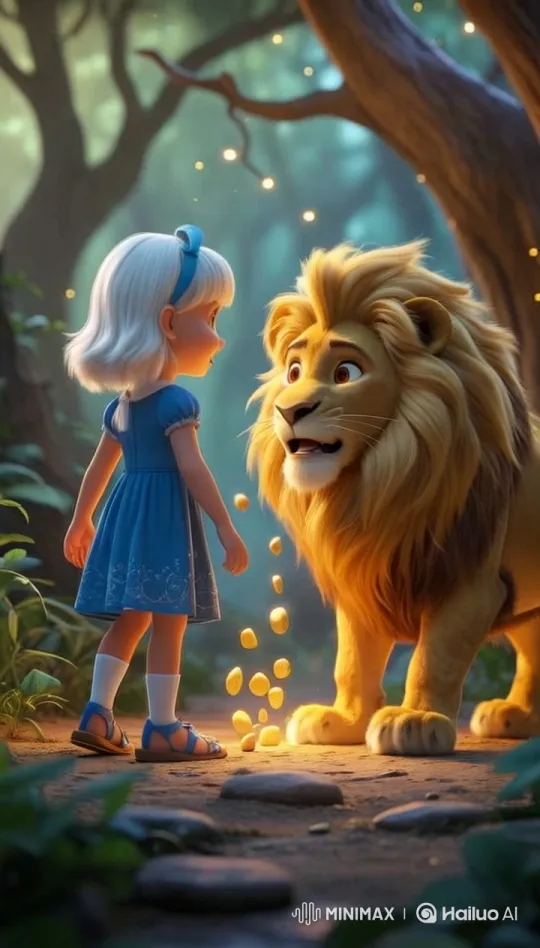 Alice Watches Magic Lion in Enchanted Forest – AI Generated Video | Hailuo AI