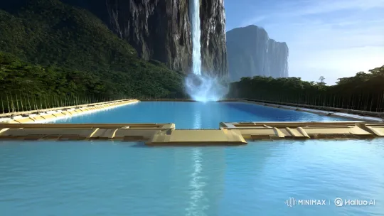 Engineering Marvel: Tsunami-Resistant Pool Amidst Nature – AI Generated Video | Hailuo AI