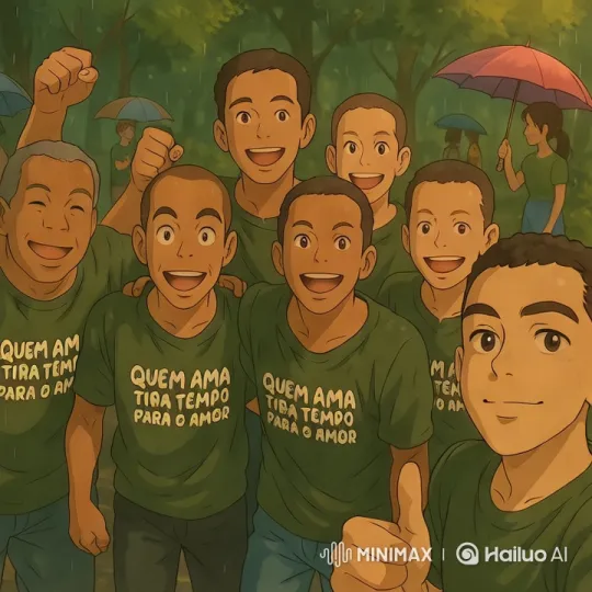Rainy Park Dance: Joyful Unity in Green Shirts – AI Generated Video | Hailuo AI