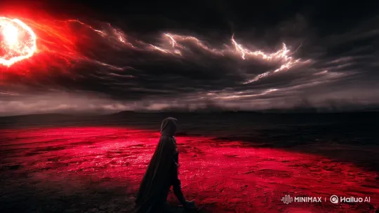 Aesthetic Film: Lone Figure Amidst Volcanic Apocalypse – AI Generated Video | Hailuo AI
