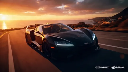 Sleek Sports Car Drive on Coastal Road at Sunset – AI Generated Video | Hailuo AI