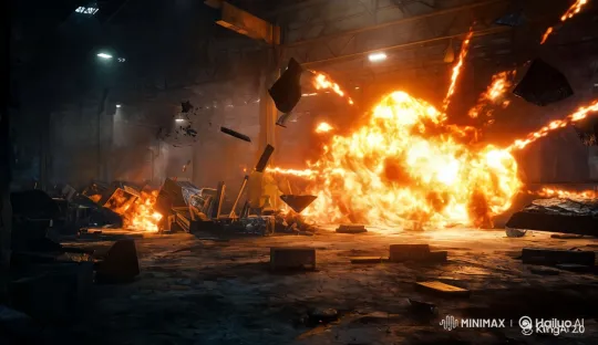 Dramatic Explosion Shakes and Engulfs Warehouse – AI Generated Video | Hailuo AI