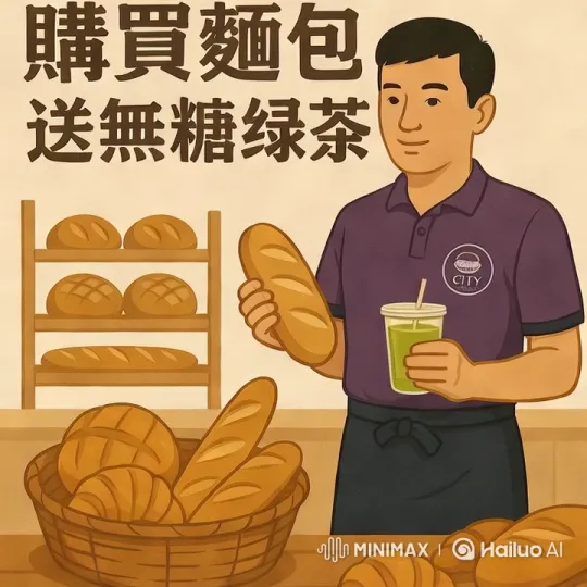 Aesthetic Display of Bakery's Bread and Green Tea – AI Generated Video | Hailuo AI