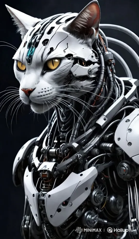 Cyborg Cat: Seamless Blend of Organic and Robotic Design – AI Generated Video | Hailuo AI