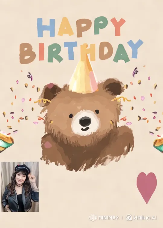 Festive Birthday Scene with Celebratory Bear and Confetti – AI Generated Video | Hailuo AI