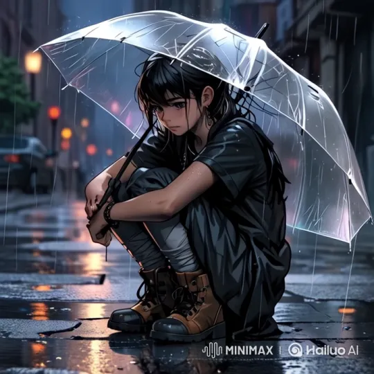 Rainy Street Aesthetic: Person with Umbrella – AI Generated Video | Hailuo AI