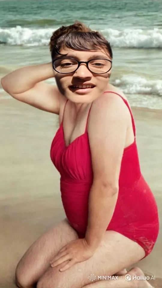 Beach Beauty in Red Swimsuit with Coastal Serenity – AI Generated Video | Hailuo AI