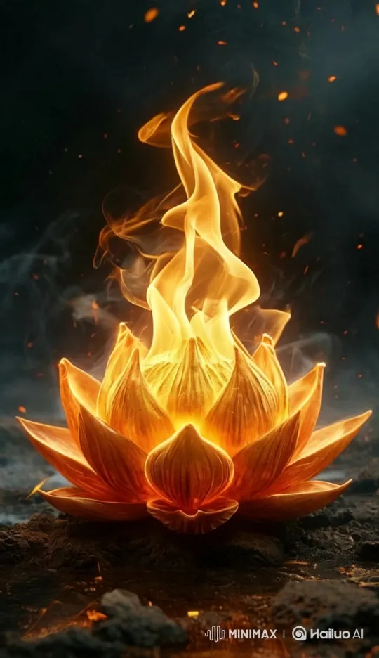 Mesmerizing Fiery Lotus Dance in Smoky Darkness – AI Generated Video | Hailuo AI
