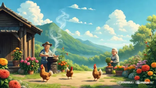 Peaceful Countryside Garden in Gentle Spring Breeze – AI Generated Video | Hailuo AI