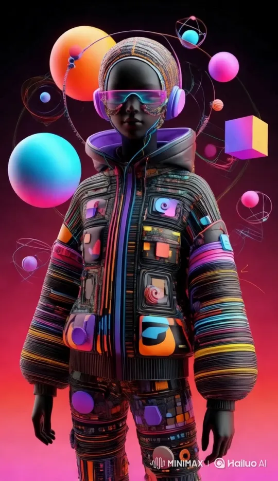 Futuristic Figure in Neon Aesthetic with Dynamic Shapes – AI Generated Video | Hailuo AI