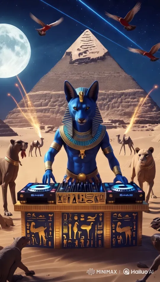 Futuristic Anubis DJ in Ancient Egyptian Night – AI Generated Video | Hailuo AI