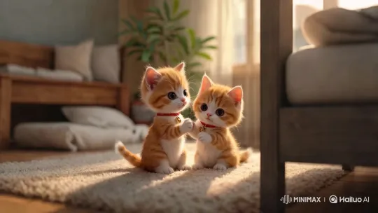 Adorable Kittens Play in a Cozy, Sunlit Bedroom – AI Generated Video | Hailuo AI