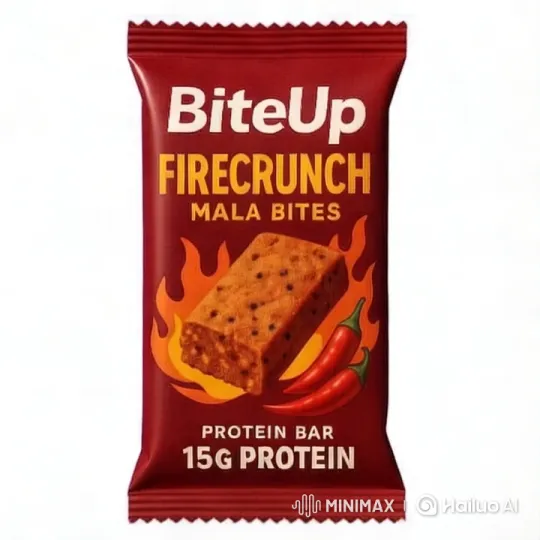BiteUp FireCrunch Mala Bites: Fiery Protein Bar Experience – AI Generated Video | Hailuo AI