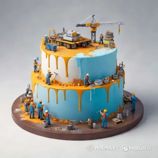 Miniature Construction Workers Build Hyper-Realistic Cake – AI Generated Video | Hailuo AI