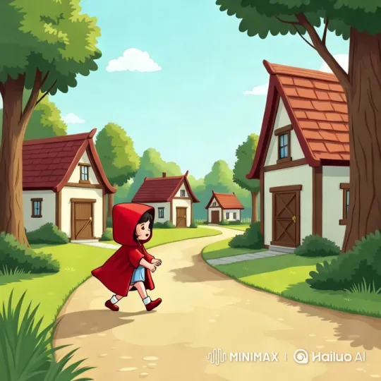 Enchanted Village Journey of a Girl in Red – AI Generated Video | Hailuo AI