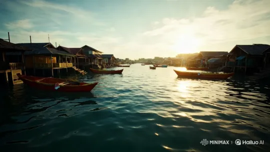 Sunrise Serenity: Coastal Village Reflections – AI Generated Video | Hailuo AI