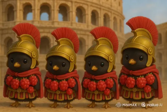 Black Birds in Roman Soldier Attire Dance at Colosseum – AI Generated Video | Hailuo AI