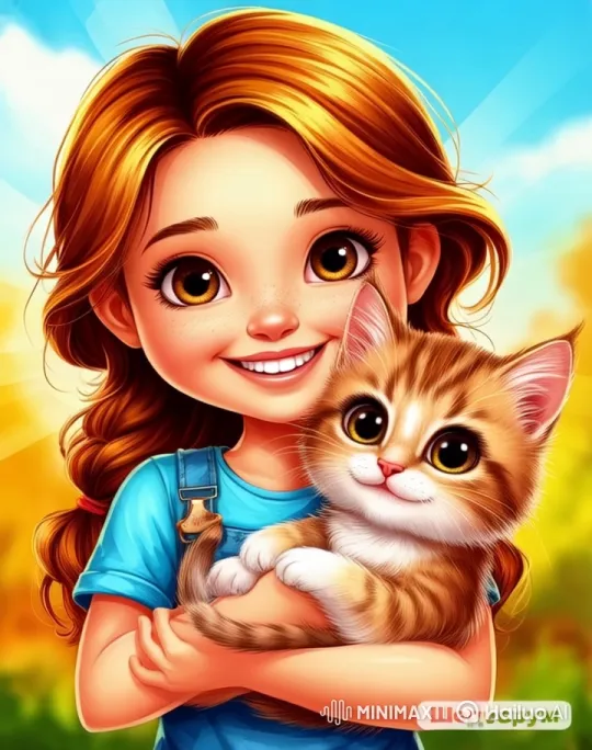 Young Girl Dances Cheerfully with Kitten in Live2D Animation – AI Generated Video | Hailuo AI
