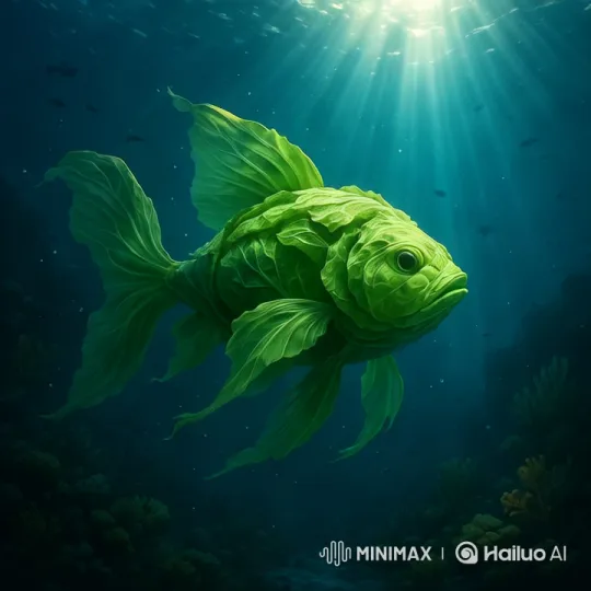 Cabbage Fish Glides Through Enchanted Underwater Realm – AI Generated Video | Hailuo AI