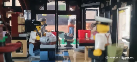 Lego Café: Man Sips Coffee Amidst Detailed Interior – AI Generated Video | Hailuo AI
