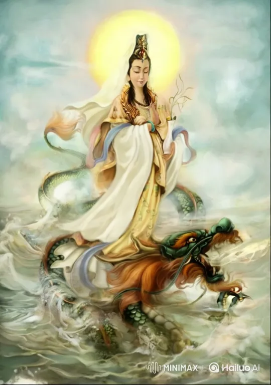 Goddess of Mercy Ascends on Majestic Dragon in Serene Realm – AI Generated Video | Hailuo AI