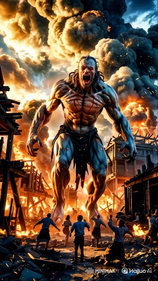 Demonic Titan Devastates Village Amidst Chaos – AI Generated Video | Hailuo AI