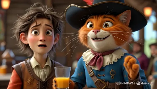 Live2D Animation: Peasant Surprised by Puss in Boots – AI Generated Video | Hailuo AI