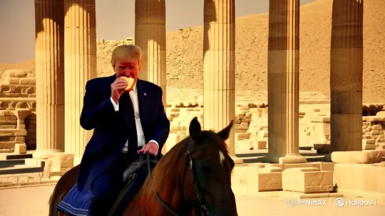 Trump on Horseback in Majestic Persepolis Ruins – AI Generated Video | Hailuo AI