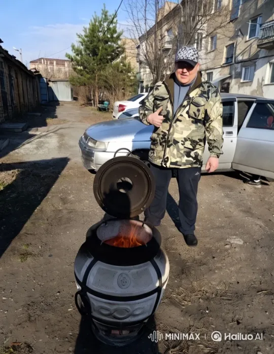 Man by Stove with Dynamic Camera Tracking – AI Generated Video | Hailuo AI