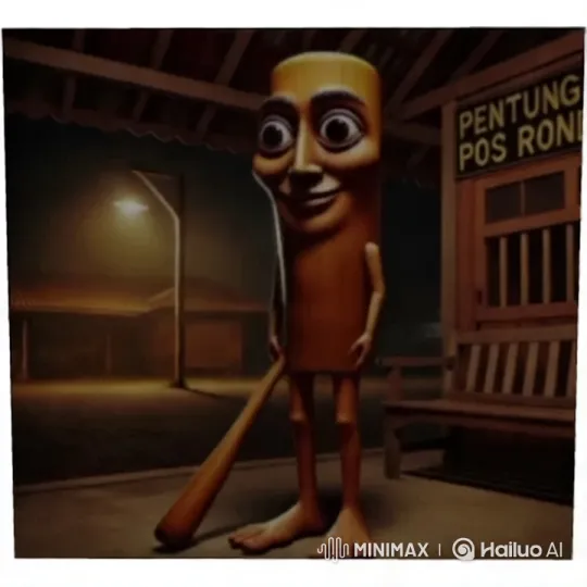 Wooden Figure Runs Through Night in Pentung Pos Ronda – AI Generated Video | Hailuo AI