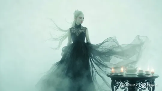 Ethereal Woman Hosts Dreamlike Tea Party in White Void – AI Generated Video | Hailuo AI
