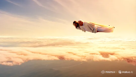 Divine Flight: Jesus and Pope Francis in Celestial Radiance – AI Generated Video | Hailuo AI