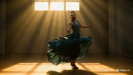 Dancer Captured in Elegant Twirl with Dramatic Light – AI Generated Video | Hailuo AI