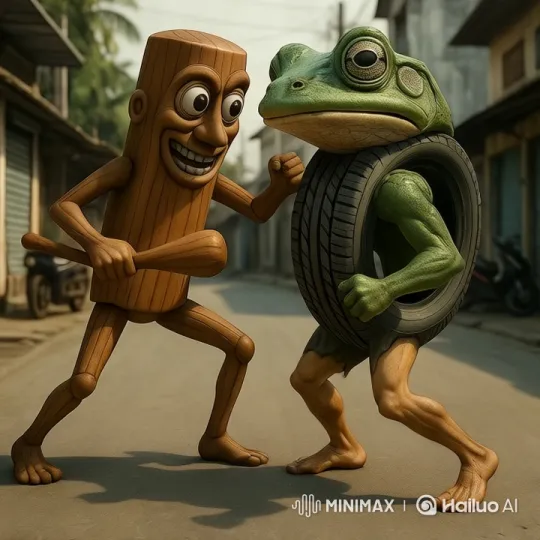 Wooden Figure Battles Frog on Street in Live2D Animation – AI Generated Video | Hailuo AI