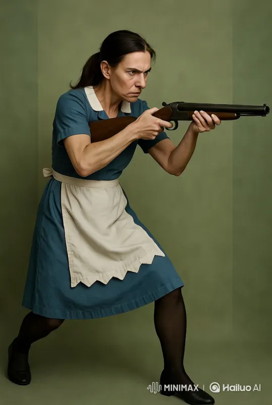 Vintage Maid with Shotgun: Poised and Determined – AI Generated Video | Hailuo AI