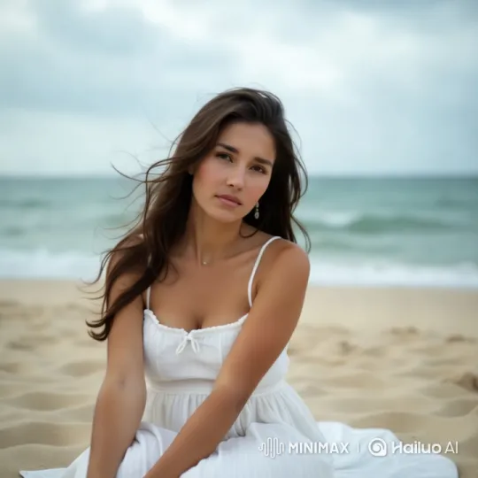 Tranquil Beach Scene with Graceful Woman – AI Generated Video | Hailuo AI
