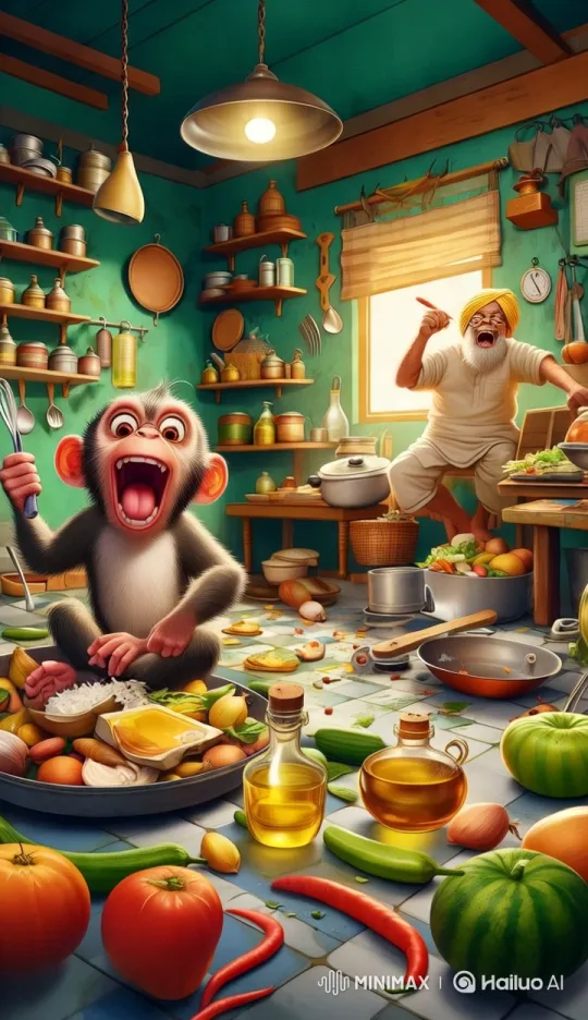 Monkey Chaos in Colorful Kitchen – AI Generated Video | Hailuo AI