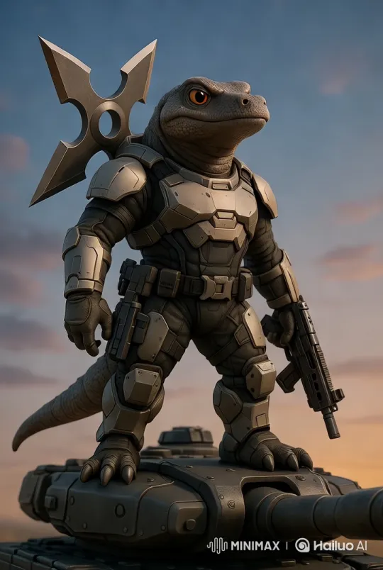 Armored Lizard Warrior Prepares for Battle at Sunset – AI Generated Video | Hailuo AI