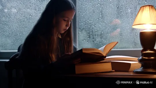 Girl Studies in Solitude as Rain Patters – AI Generated Video | Hailuo AI