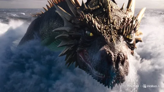 Colossal Dragon Emerges from Turbulent Sea in Majestic VFX Scene – AI Generated Video | Hailuo AI