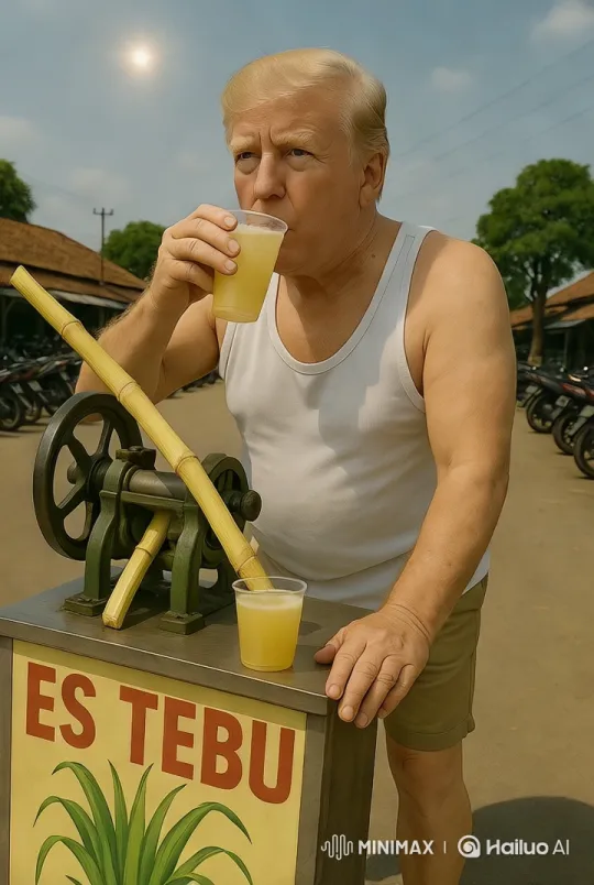 Man Enjoying Sugarcane Juice in Tropical Village Setting – AI Generated Video | Hailuo AI