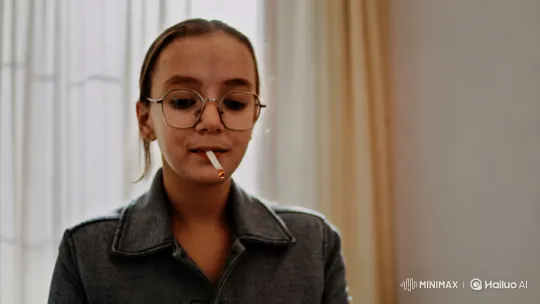 Young Woman Reflects in Thoughtful, Intimate Smoking Scene – AI Generated Video | Hailuo AI