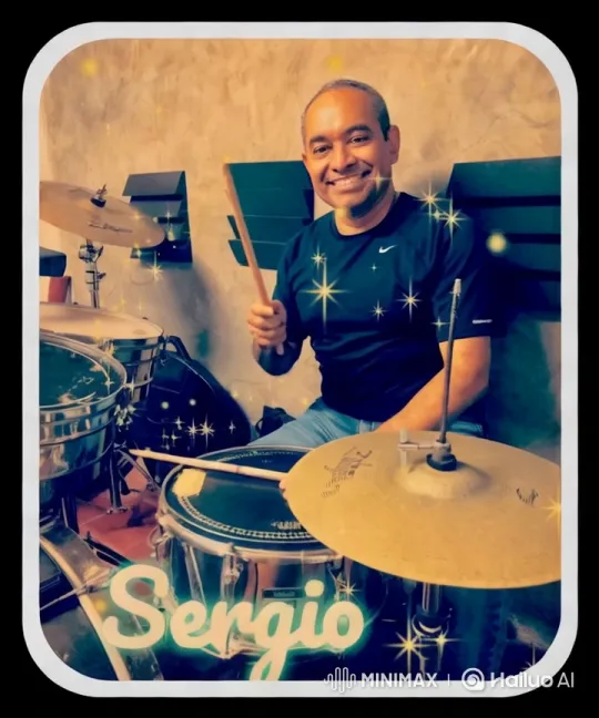 Sergio's Energetic Drum Performance with Vibrant Visuals – AI Generated Video | Hailuo AI